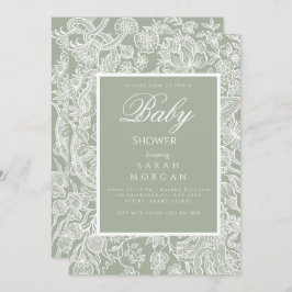 Invitación Flor silvestre Sage Green Line Art