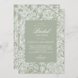 Invitación Flor silvestre Sage Green Line Art