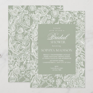 Invitación Flor silvestre Sage Green Line Art