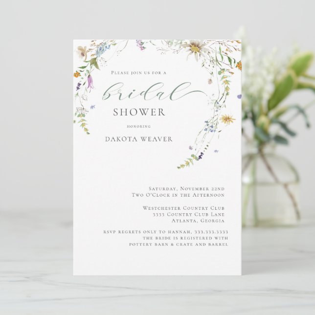 Invitación Flor silvestre Sage Green Simple Floral Bridal Sho (Anverso de pie)