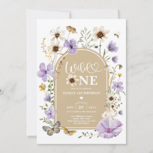 Invitación Flor Silvestre Salvaje Morado Beige Cumpleaños Niñ