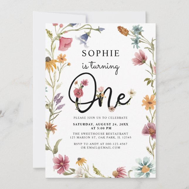 Invitación Flor silvestre se está convirtiendo en un cumpleañ (Anverso)
