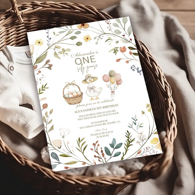 Invitación Flor silvestre Silly Goose primer cumpleaños (Subido por el creador)