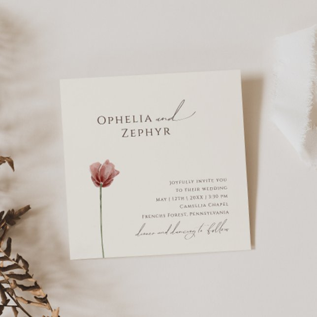 Invitación Flor silvestre simple | Boda de la plaza Beige (Subido por el creador)