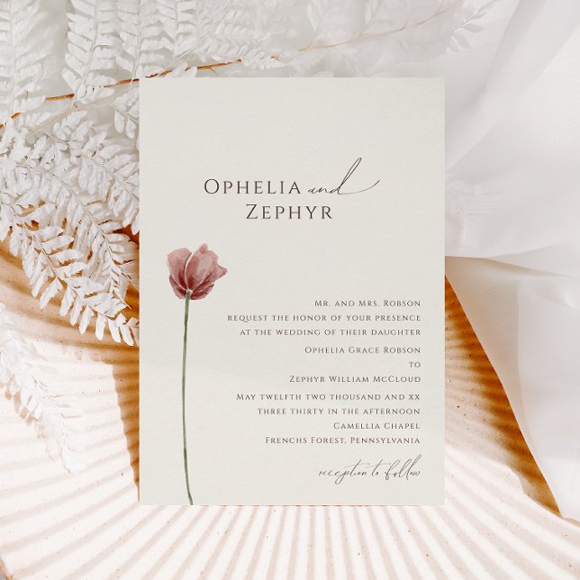 Invitación Flor silvestre simple | Boda tradicional beige (Subido por el creador)