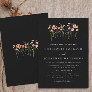 Invitación Flor silvestre simple caída Boda blanco y negro