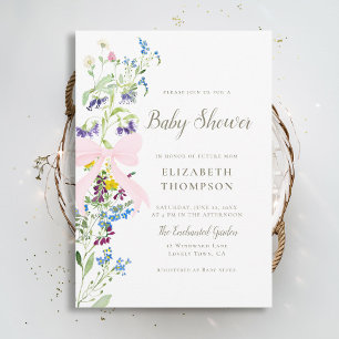 Invitación Flor silvestre suave florece rosa Chica Baby Showe