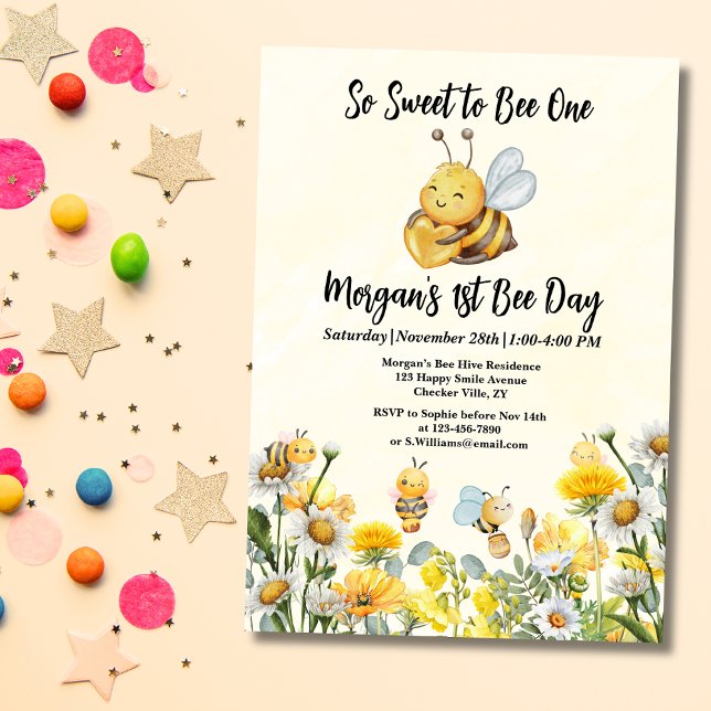 Invitación Flor silvestre tan dulce como abeja un primer cump (Subido por el creador)
