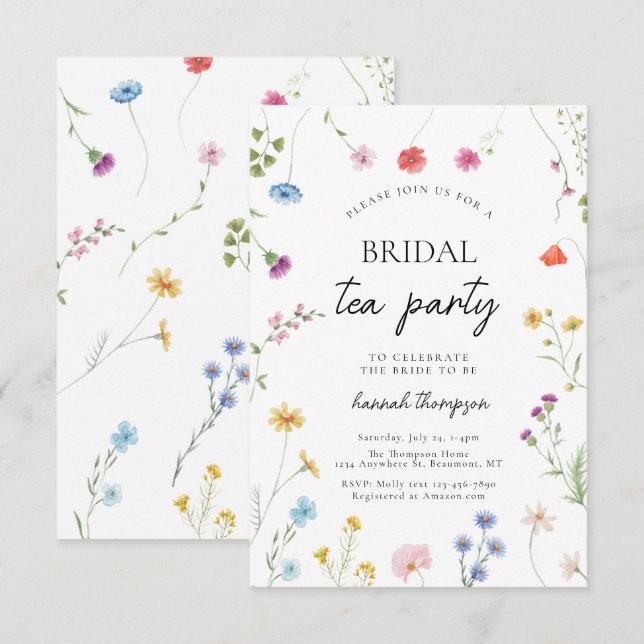 Invitación Flor silvestre té Fiesta ducha de novia (Anverso / Reverso)