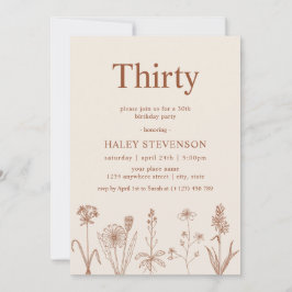 Invitación Flor silvestre Treinta Beige Terracotta 30 cumplea