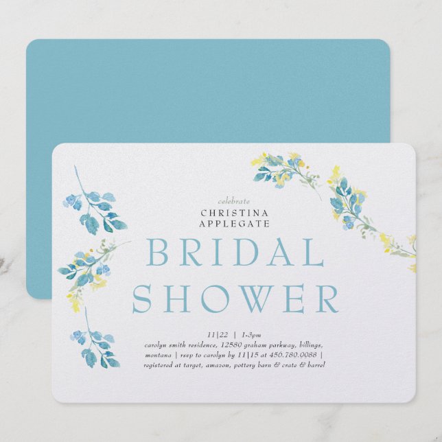 Invitación Flor silvestre turquesa de primavera rota ducha de (Anverso / Reverso)