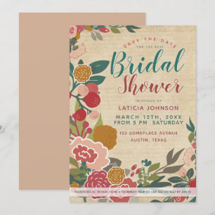 Invitación Flor silvestre Verde azulada ducha de novia roja y