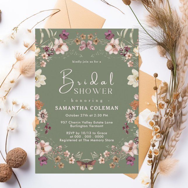 Invitación Flor silvestre verde sabio Boho Pastel Ducha de no (Subido por el creador)