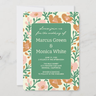 Invitación Flor silvestre Vines Pink Green Custom WEDDING
