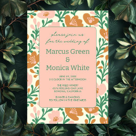 Invitación Flor silvestre Vines Pink Green Custom WEDDING