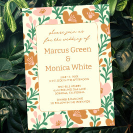 Invitación Flor silvestre Vines Pink Green Custom WEDDING
