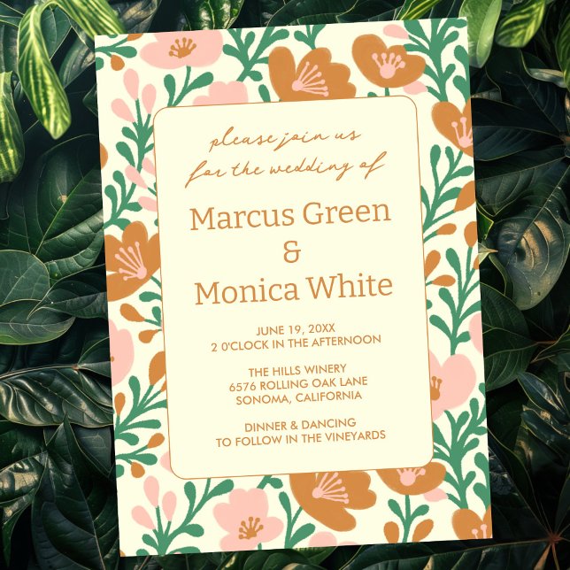Invitación Flor silvestre Vines Pink Green Custom WEDDING (Wildflower Vines Pink Green Custom WEDDING Invitation
)
