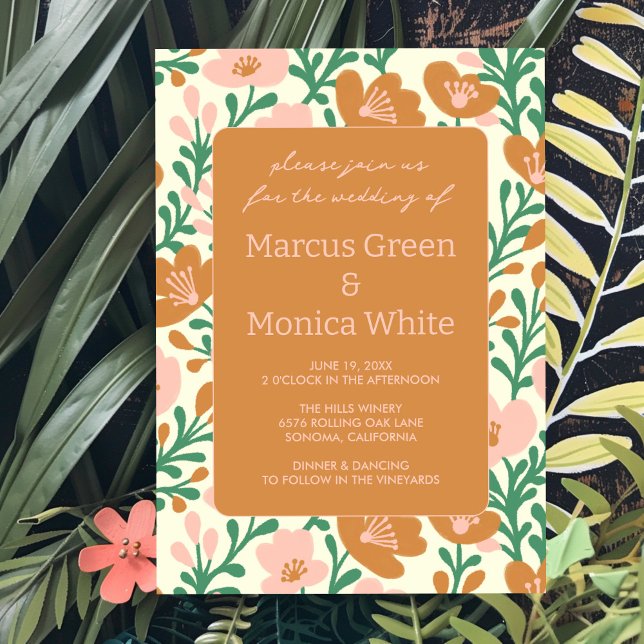 Invitación Flor silvestre Vines Pink Green Custom WEDDING (Wildflower Vines Pink Green Custom WEDDING Invitation
)