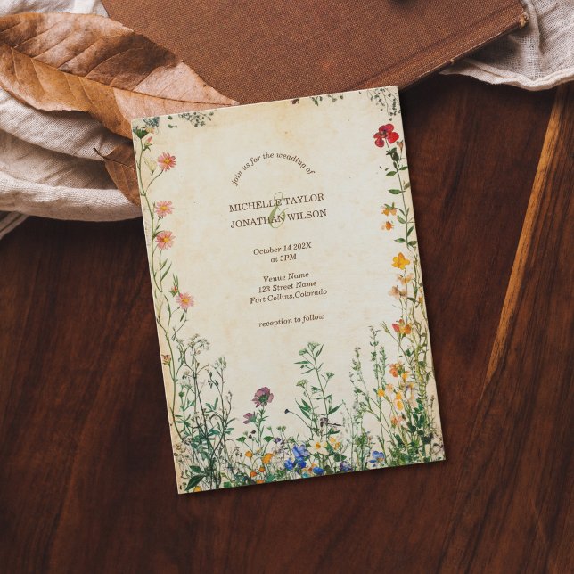 Invitación Flor silvestre vintage rusa retro Meadow (vintage wildflower wedding)