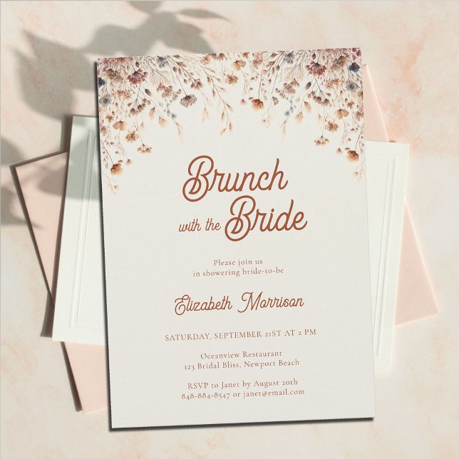 Invitación Flor silvestre Vintage Terracotta Bridal Brunch Sh (terracotta bridal brunch shower invitation wildflowers watercolor boho chic modern elegant classy)