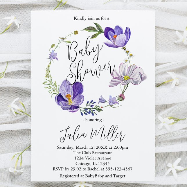 Invitación Flor silvestre Violet Baby Shower (Subido por el creador)