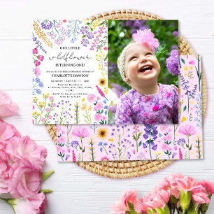 Invitación Flor silvestre vuelve foto de primer cumpleaños