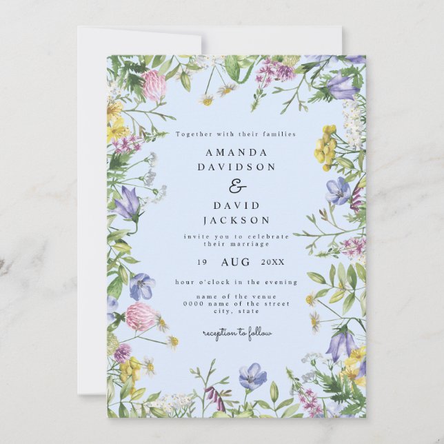Invitación Flor silvestre Whimsical Garden Blue Rustic Boda (Anverso)