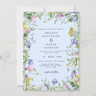Invitación Flor silvestre Whimsical Garden Blue Rustic Boda