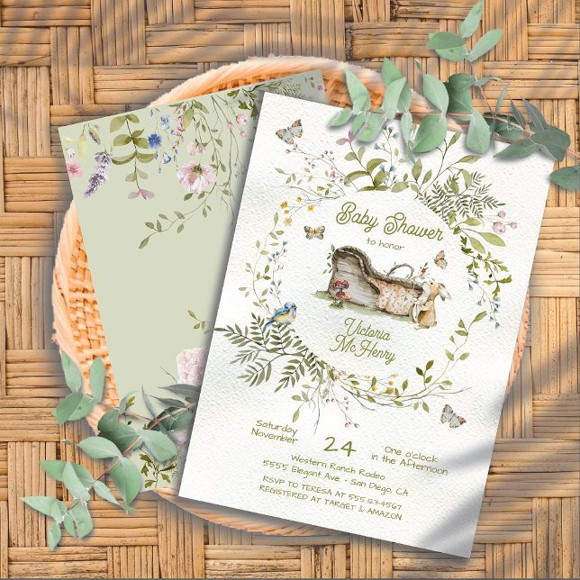Invitación Flor silvestre Woodland Wreath Crib Cradle Baby Sh (Subido por el creador)