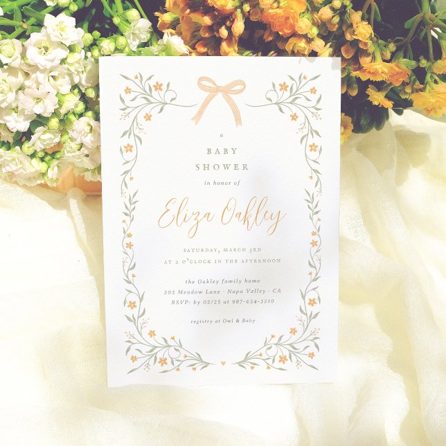 Invitación Flor silvestre y amarillo Bow elegante Garden Baby (Subido por el creador)