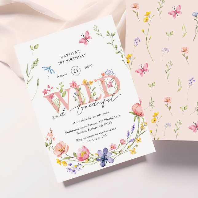 Invitación Flor silvestre y maravilloso primer cumpleaños (Subido por el creador)