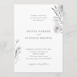 Invitación Flor simple. Boda Gray White Beautiful