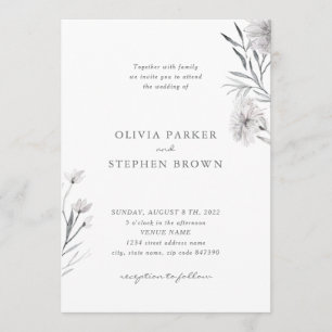 Invitación Flor simple. Boda Gray White Beautiful