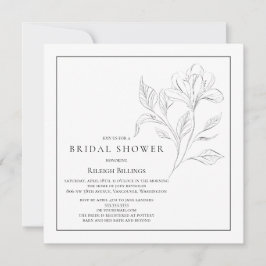 Invitación Flor simple de ducha de novia en blanco y negro