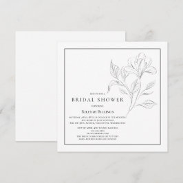 Invitación Flor simple de ducha de novia en blanco y negro