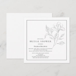 Invitación Flor simple de ducha de novia en blanco y negro