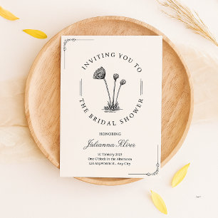 Invitación Flor simple negra y blanca dibujada a mano ducha d