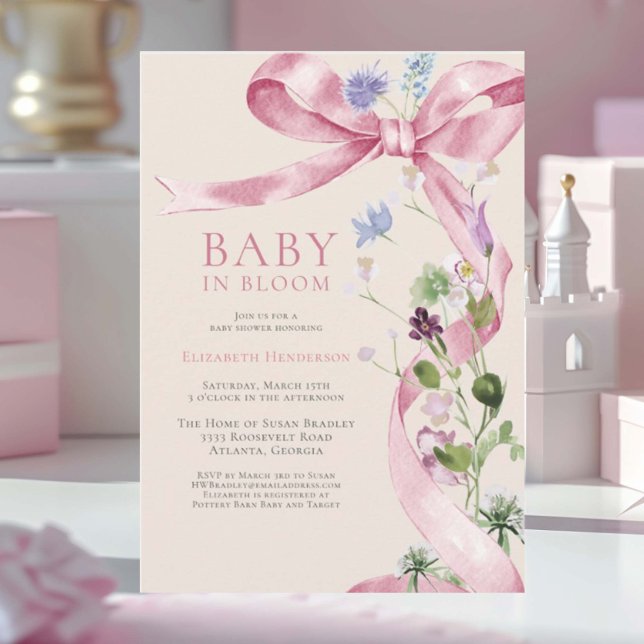 Invitación Flor suave rosa flor silvestre Baby Shower (Subido por el creador)