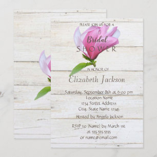 Invitación Flor, Textura de Madera Magnolia  Lluvia de Novia