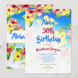 Invitación Flor tropical 30 cumpleaños playa Aloha