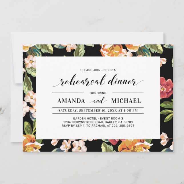 Invitación Flor Tropical | Cena de Ensayo de Boda Moderna (Anverso)