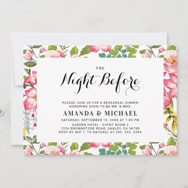 Invitación Flor Tropical | Cena de Ensayo de Boda Moderna (Anverso)