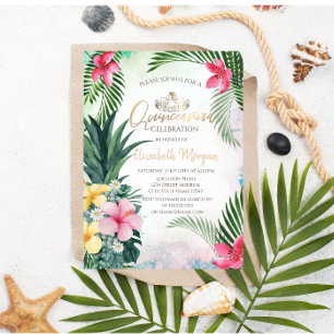 Invitación Flor tropical Palm de piña de piña verano Quinceañ