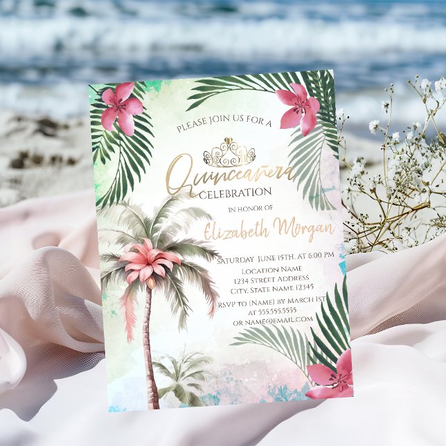 Invitación Flor Tropical Palma Verano Quinceañera (Subido por el creador)