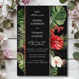 Invitación Flor tropical y hojas color agua oscuro boda