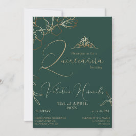 Invitación Flor verde esmeralda de Quinceañera