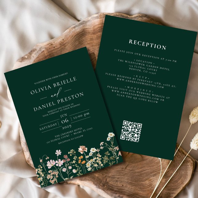 Invitación Flor verde esmeralda en un solo Boda (Subido por el creador)