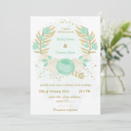 Invitación flor verde menta y blanco boda floral oro oro invi