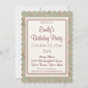 Invitación Flor verde rosa rosa vintage