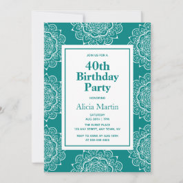 Invitación Flor verde y blanca de Mandala 40 cumpleaños
